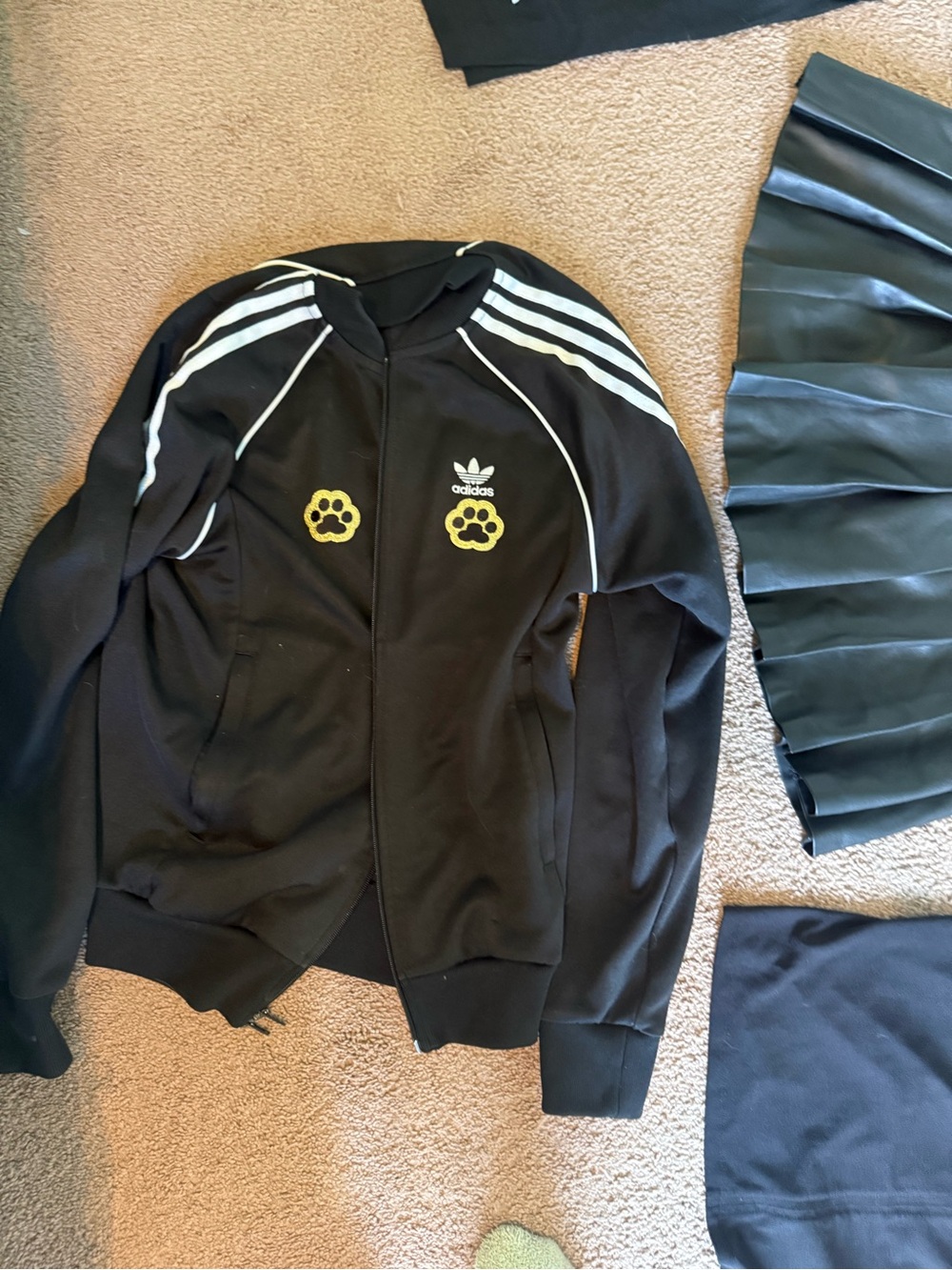 adidas Black Track Jacket with White Stripes and Yellow Paw Accents